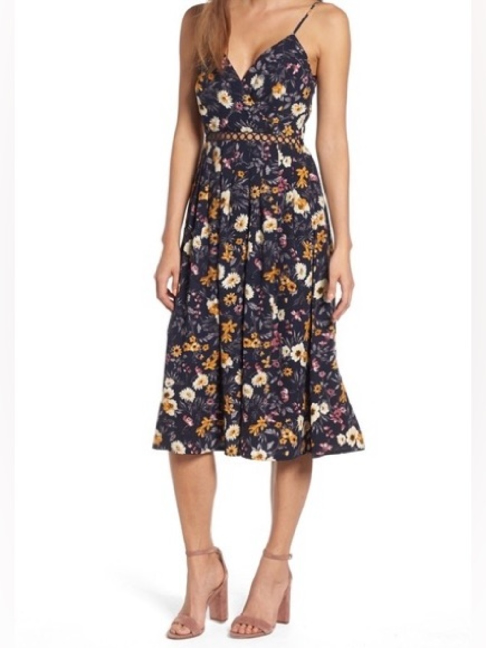 J.O.A. Just One Answer Floral Midi Dress Navy Blue Size XXL